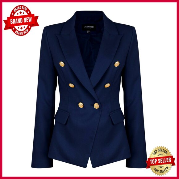 Double Breasted Military Blazer Slim Fit Polyester Blend Short Length